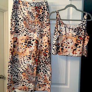 Women’s plus size 2 piece midi crop top tank leopard bodycon skirt set